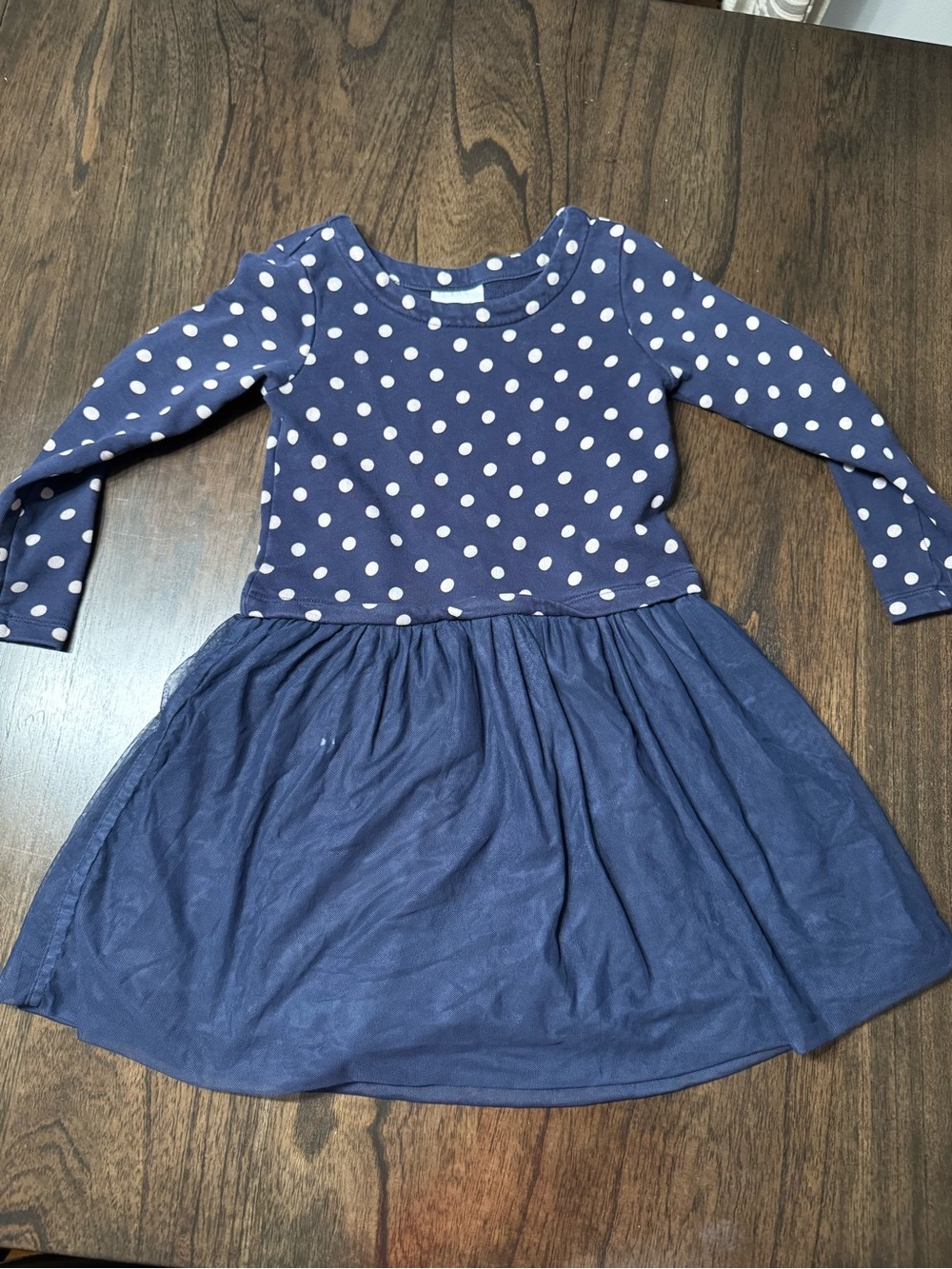 Hanna Andersson Navy and White Polka Dot Long-Sleeve Dress